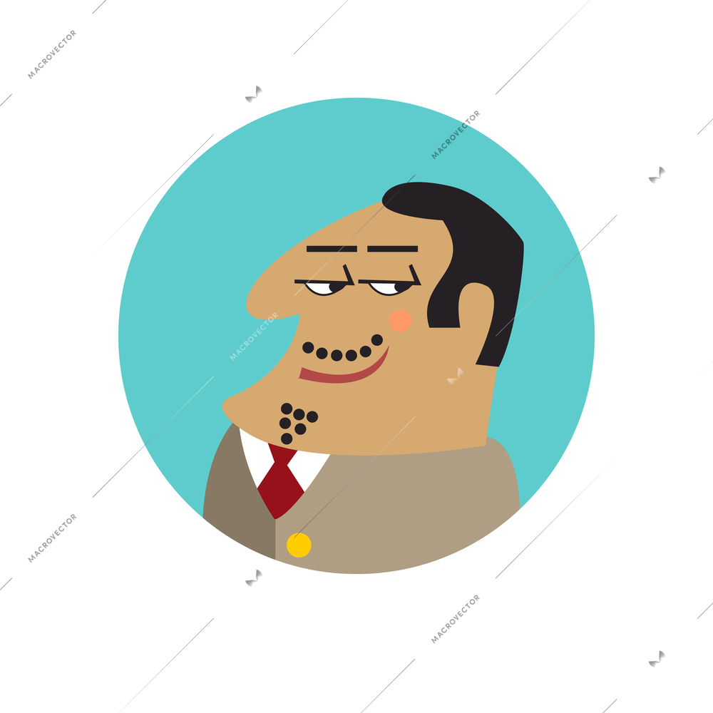 Flat round icon with suspicious boss face vector illustration