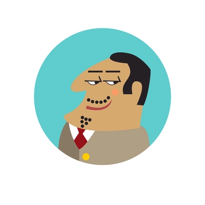 Flat round icon with suspicious boss face vector illustration