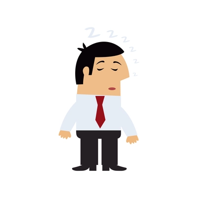 Sleepy office manager standing on white background flat vector illustration