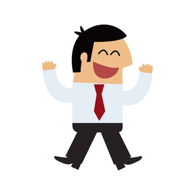 Cheerful manager jumping full length icon flat vector illustration