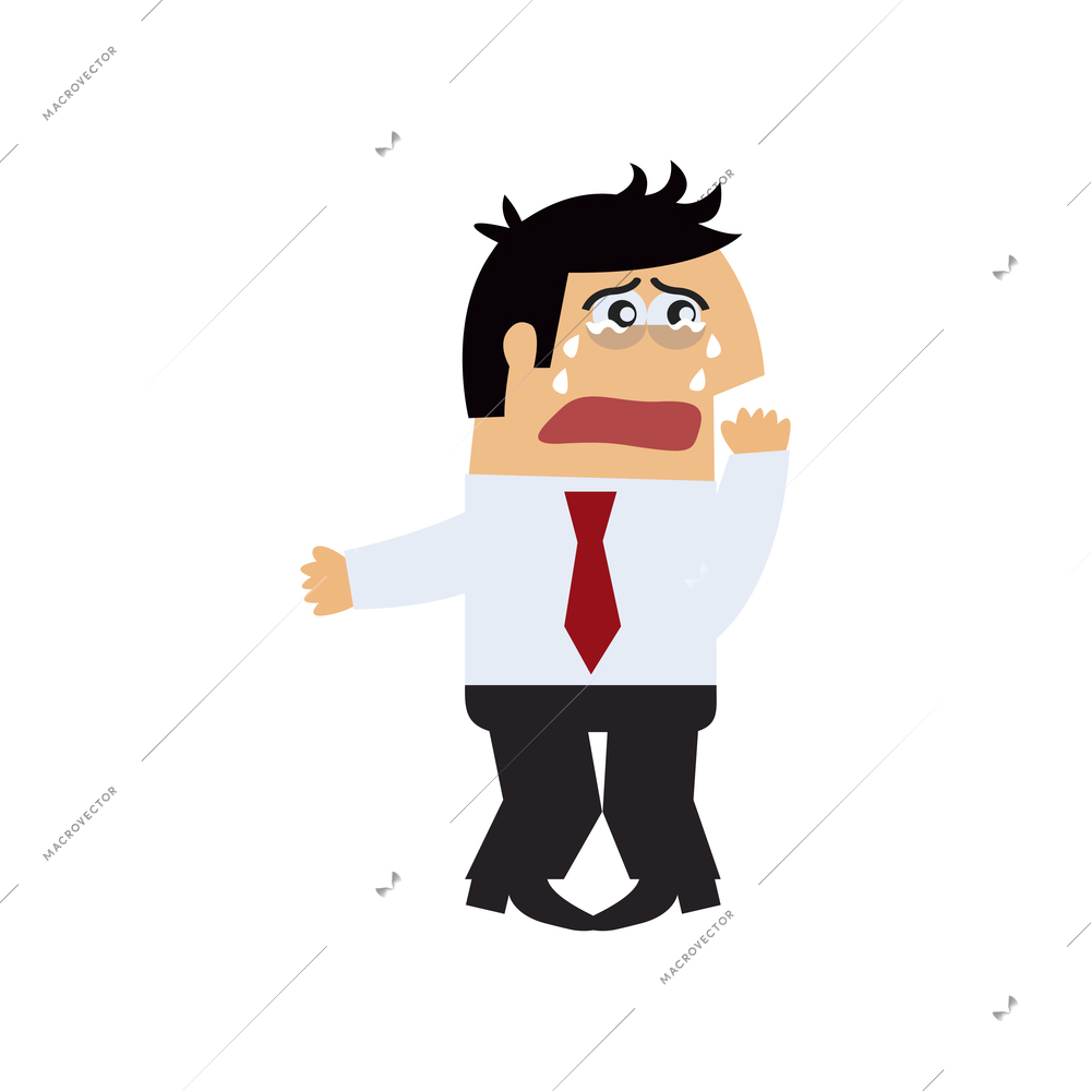 Depressed male manager crying flat icon on white background vector illustration