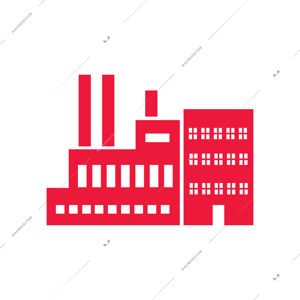 Industrial factory building flat icon in red color vector illustration