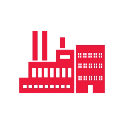 Industrial factory building flat icon in red color vector illustration