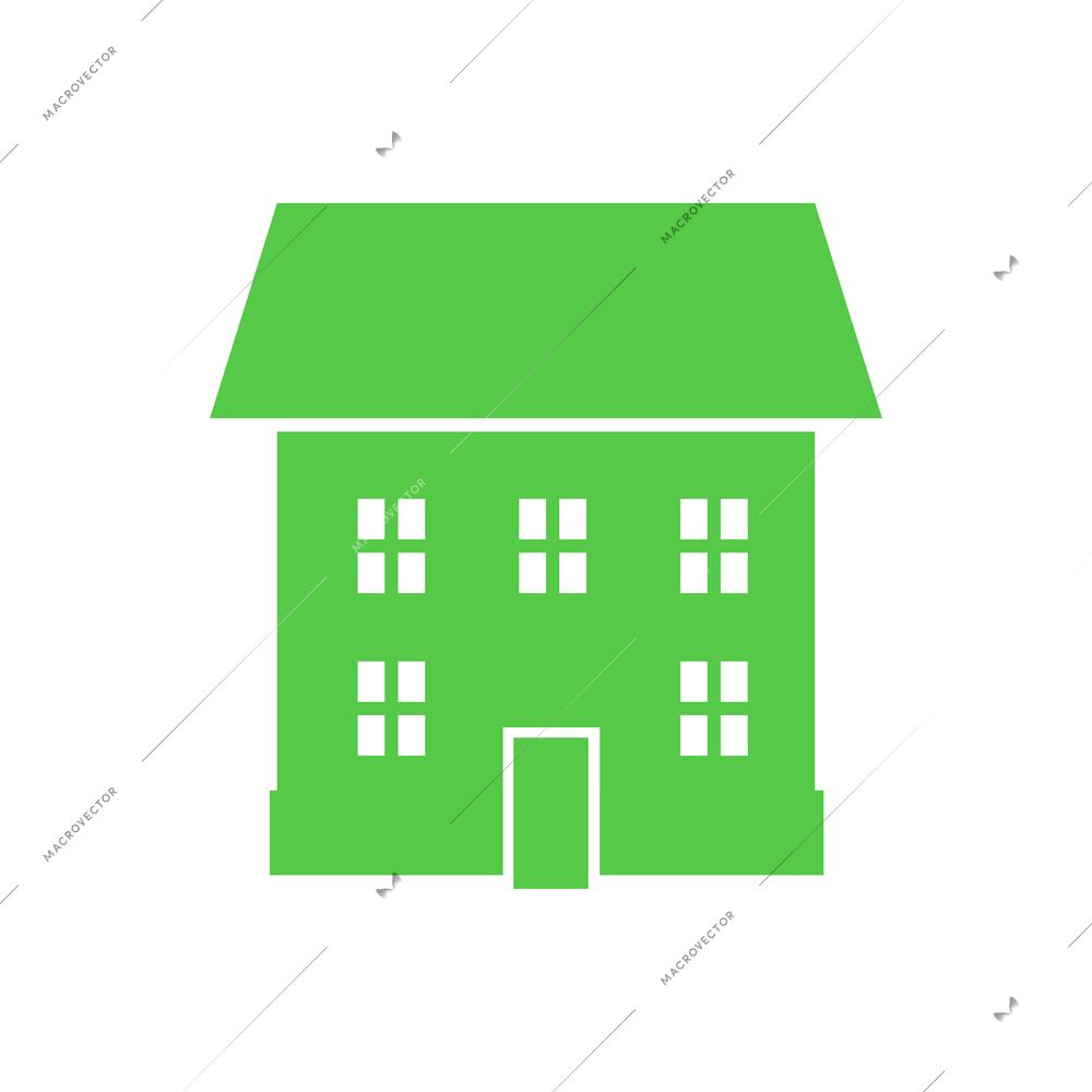 Green color two storeyd residential house flat icon vector illustration