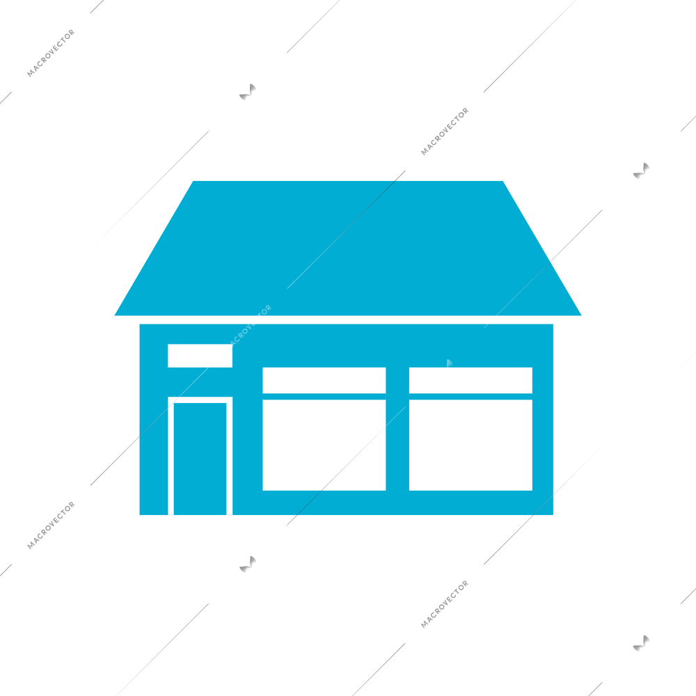 Blue commercial building of small shop flat icon vector illustration