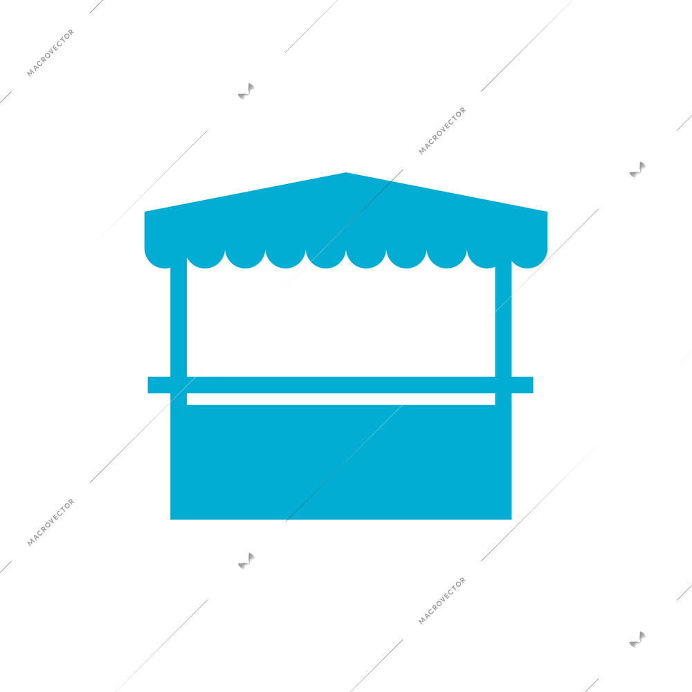 Blue flat icon of market stall building on white background vector illustration
