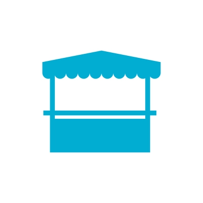 Blue flat icon of market stall building on white background vector illustration