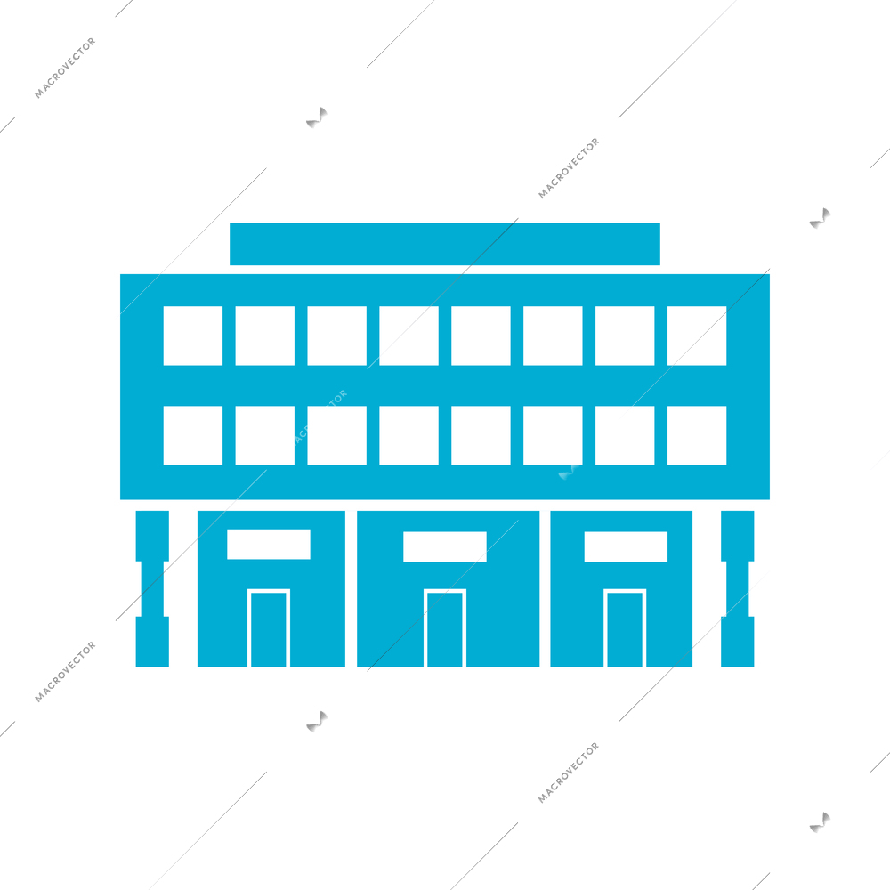 Blue commercial building exterior icon on white background flat vector illustration