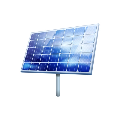 Solar panel with reflection of blue sky and clouds realistic vector illustration