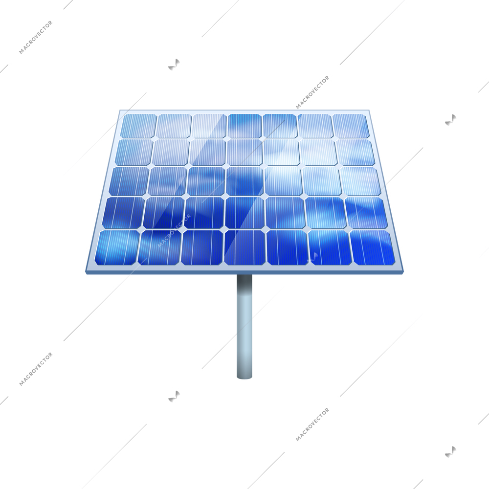 Solar panel front view on white background realistic vector illustration