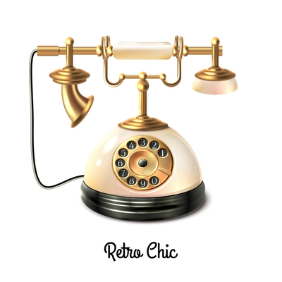 Retro style antique telephone with wire connection isolated on white background vector illustration