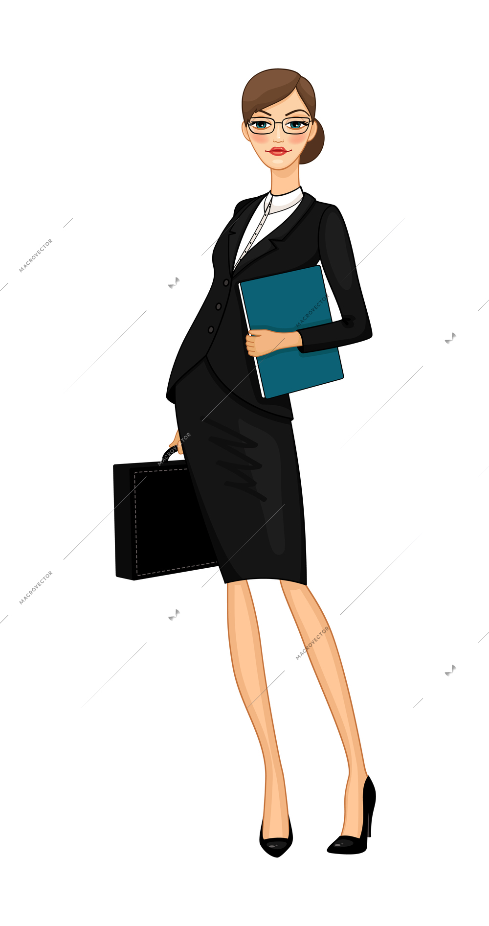 Successful business woman in office wear on white background flat vector illustration