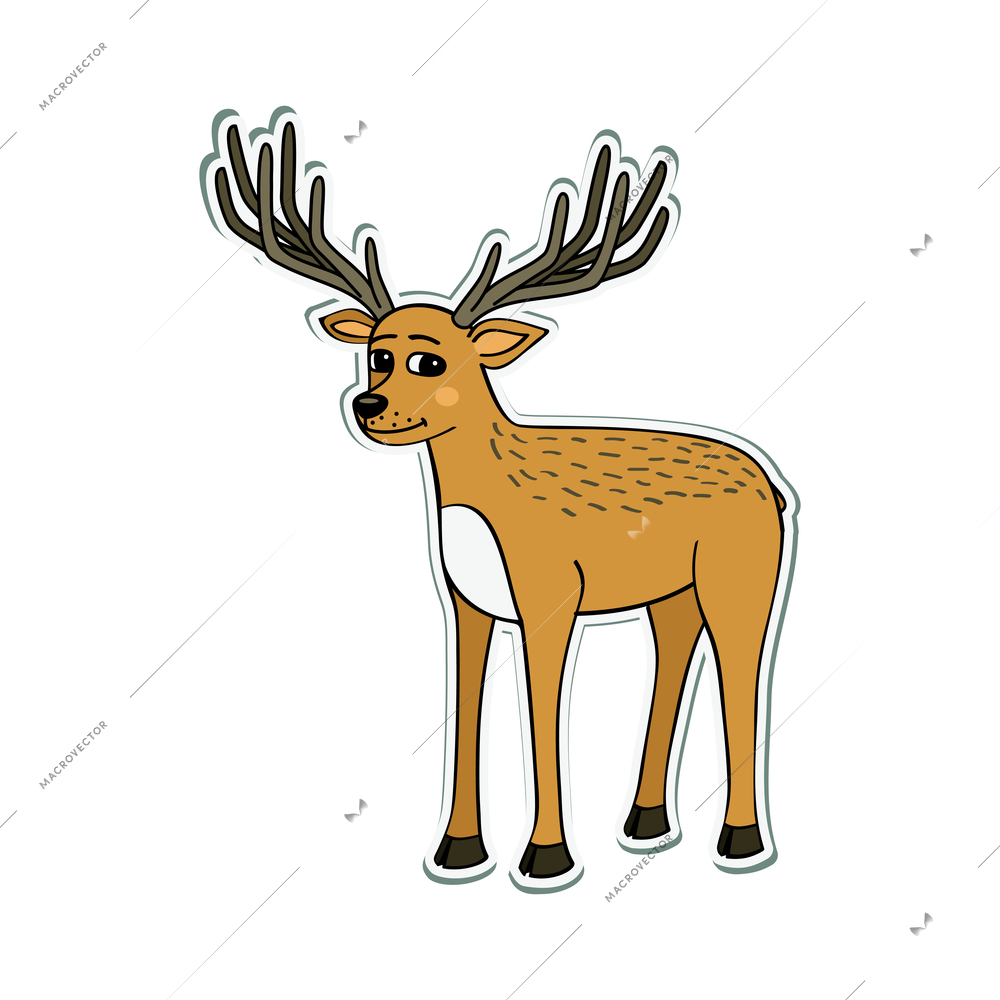 Cartoon male deer with big antlers vector illustration