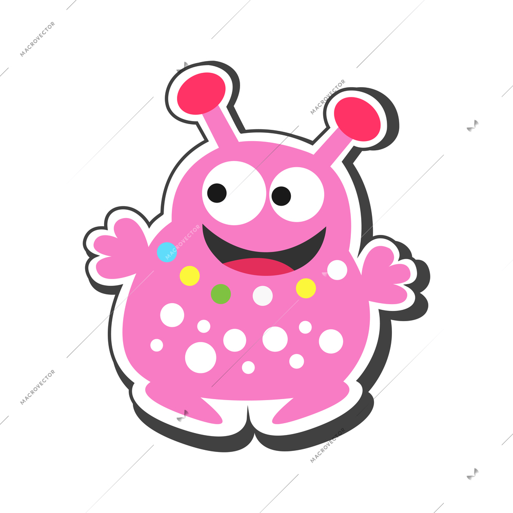 Cute pink monster with colorful spots on white background cartoon icon vector illustration