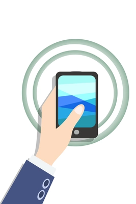 Business flat icon with male hand holding smartphone vector illustration