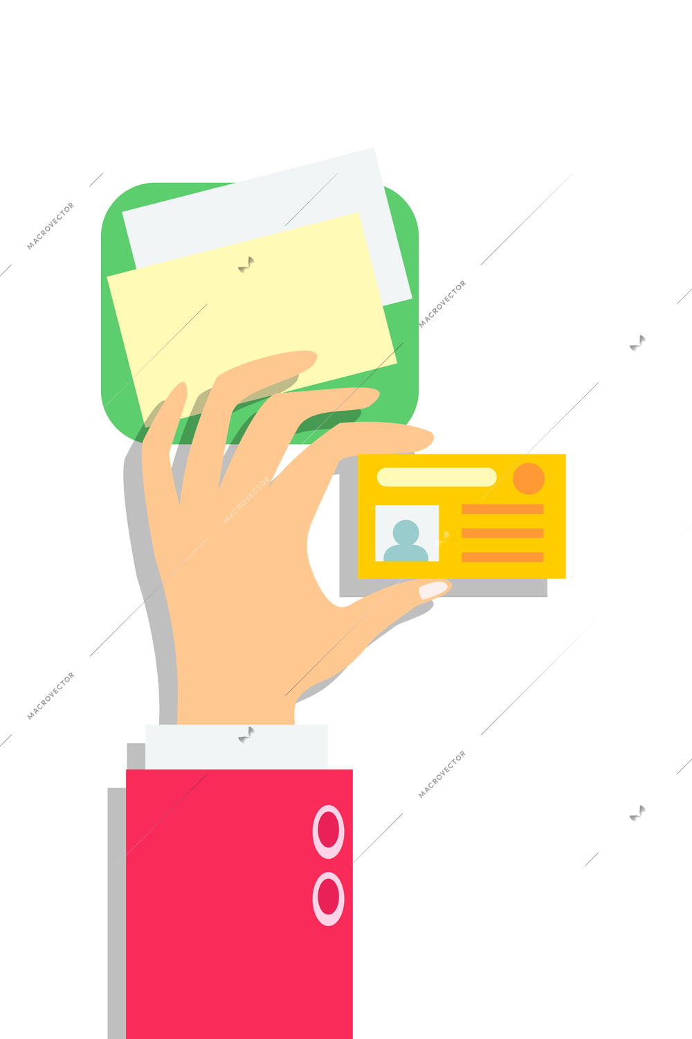 Businessman in suit holding plastic card in hand flat concept vector illustration