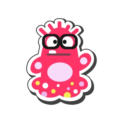 Cartoon icon of pink monster wearing black glasses vector illustration