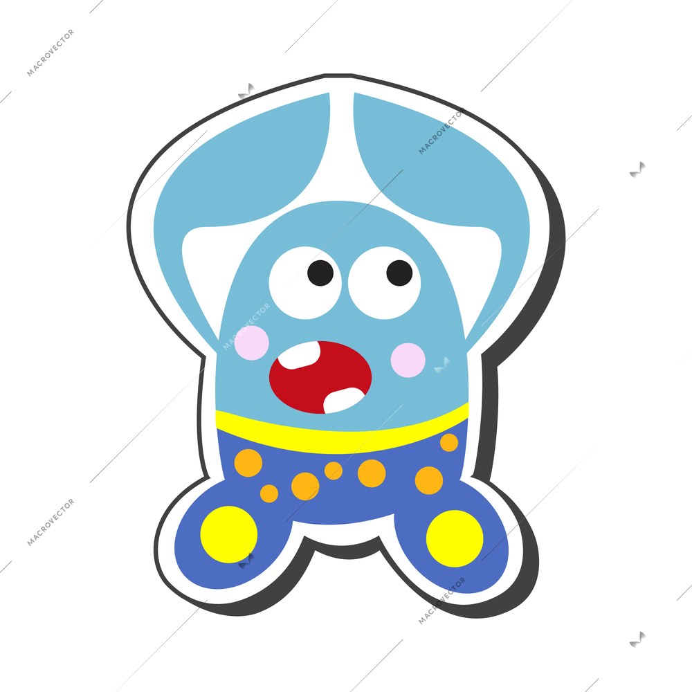 Cute monster with colorful spots and hands up cartoon vector illustration