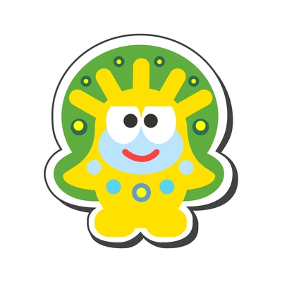 Yellow and green smiling monster on white background cartoon vector illustration