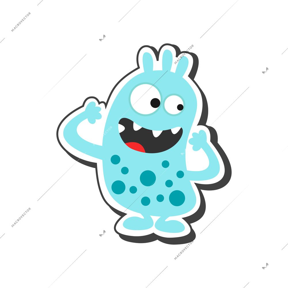 Cute blue color cartoon monster on white background vector illustration