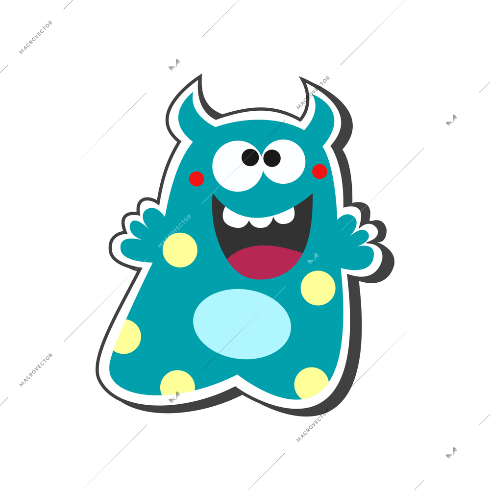 Happy colorful monster with spots cartoon icon vector illustration