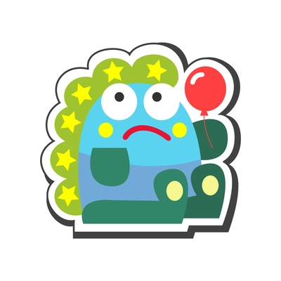 Cartoon icon with cute sad monster holding red balloon vector illustration