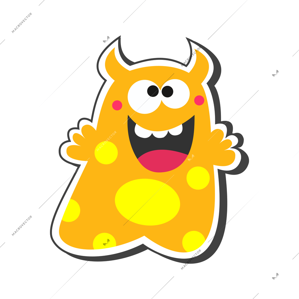 Funny smiling orange monster with yellow spots cartoon vector illustration