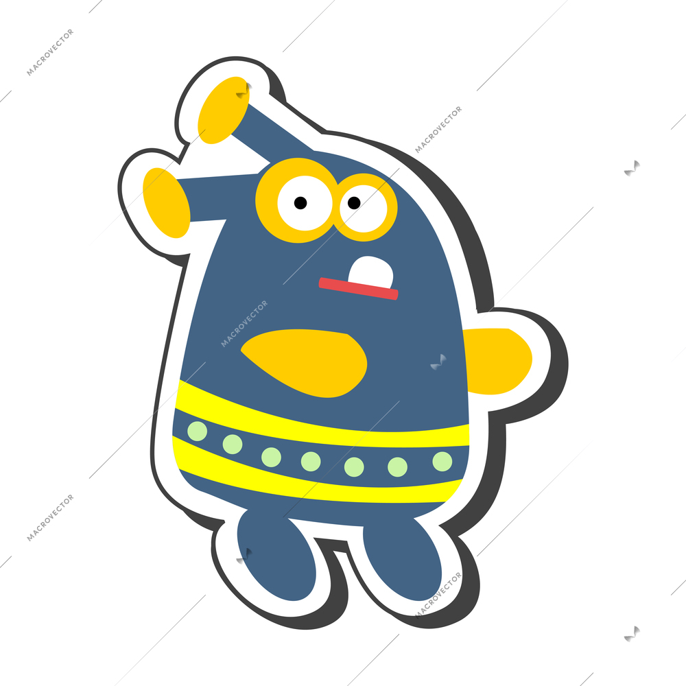 Cartoon icon of funny monster with tooth and puzzled look vector illustration