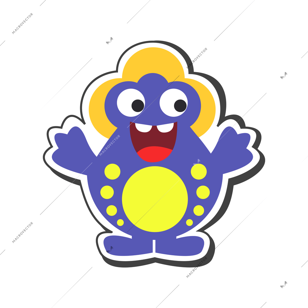 Funny cute blue and yellow monster on white background cartoon vector illustration