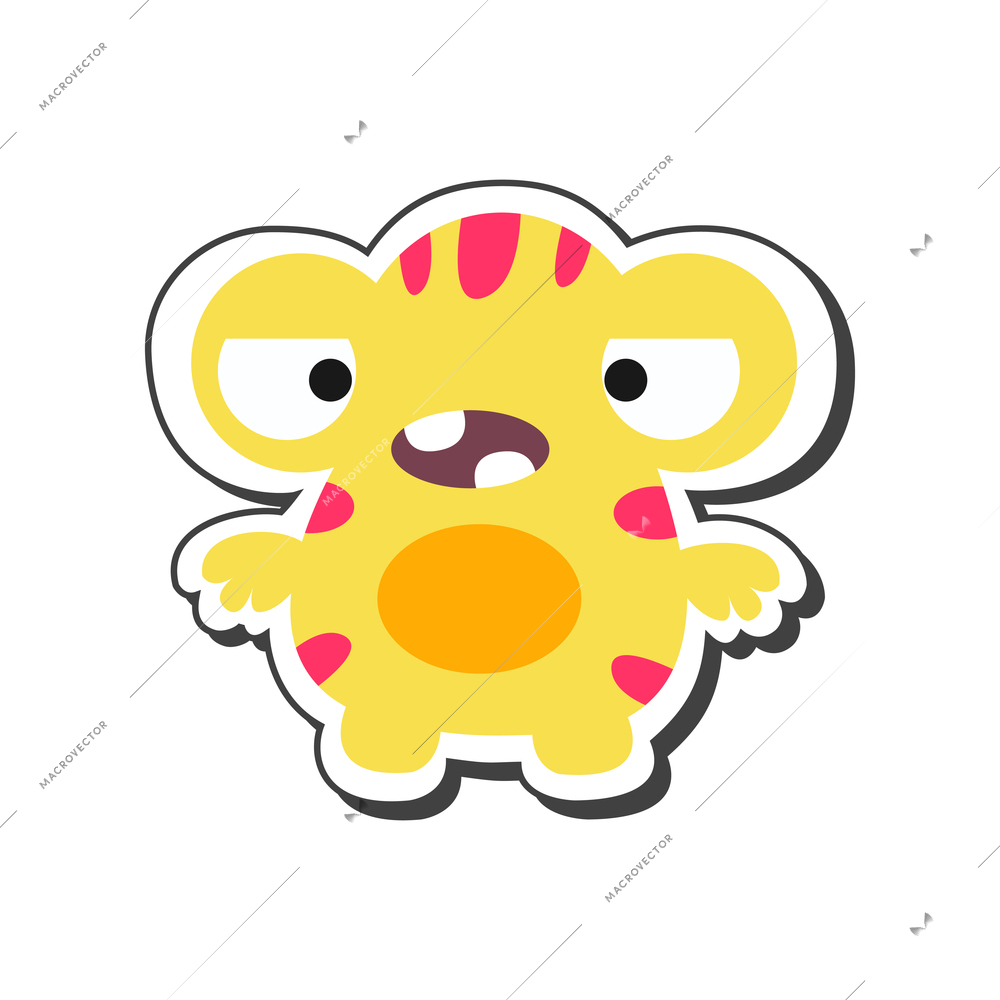 Yellow and red cartoon monster with big eyes vector illustration