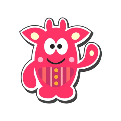 Friendly smiling pink monster icon on white background cartoon vector illustration
