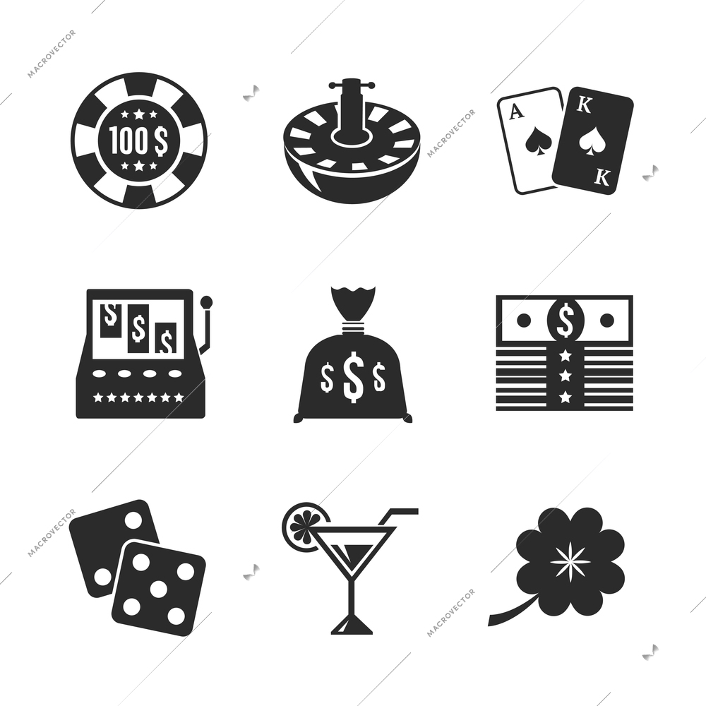 Casino iconset for design, contrast flat isolated vector illustration