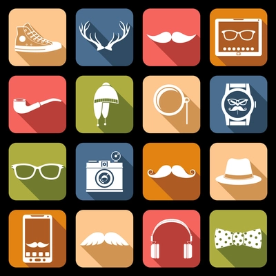 Hipster geek urban fashion elements icons flat set vector illustration