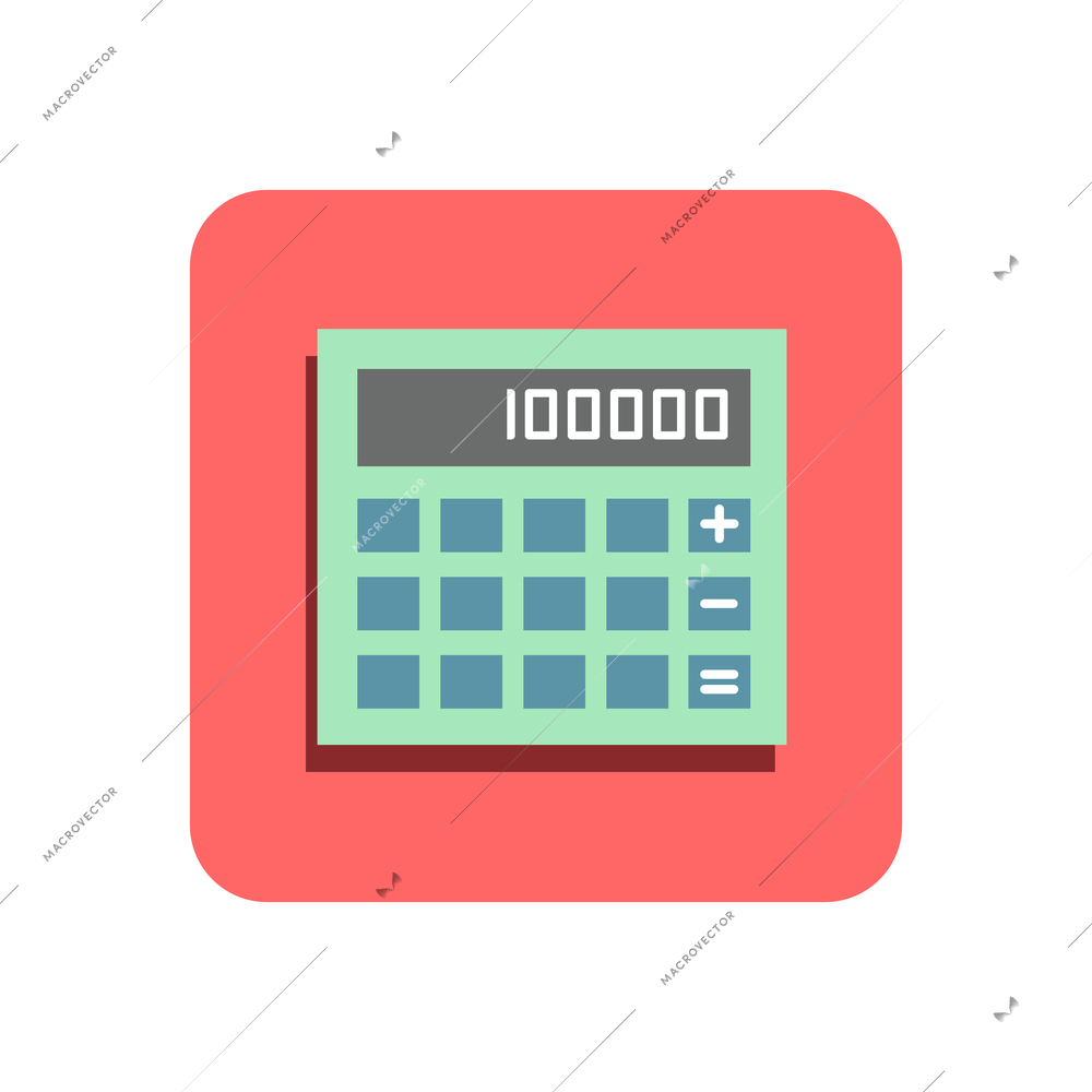 Flat icon of calculator on red background vector illustration