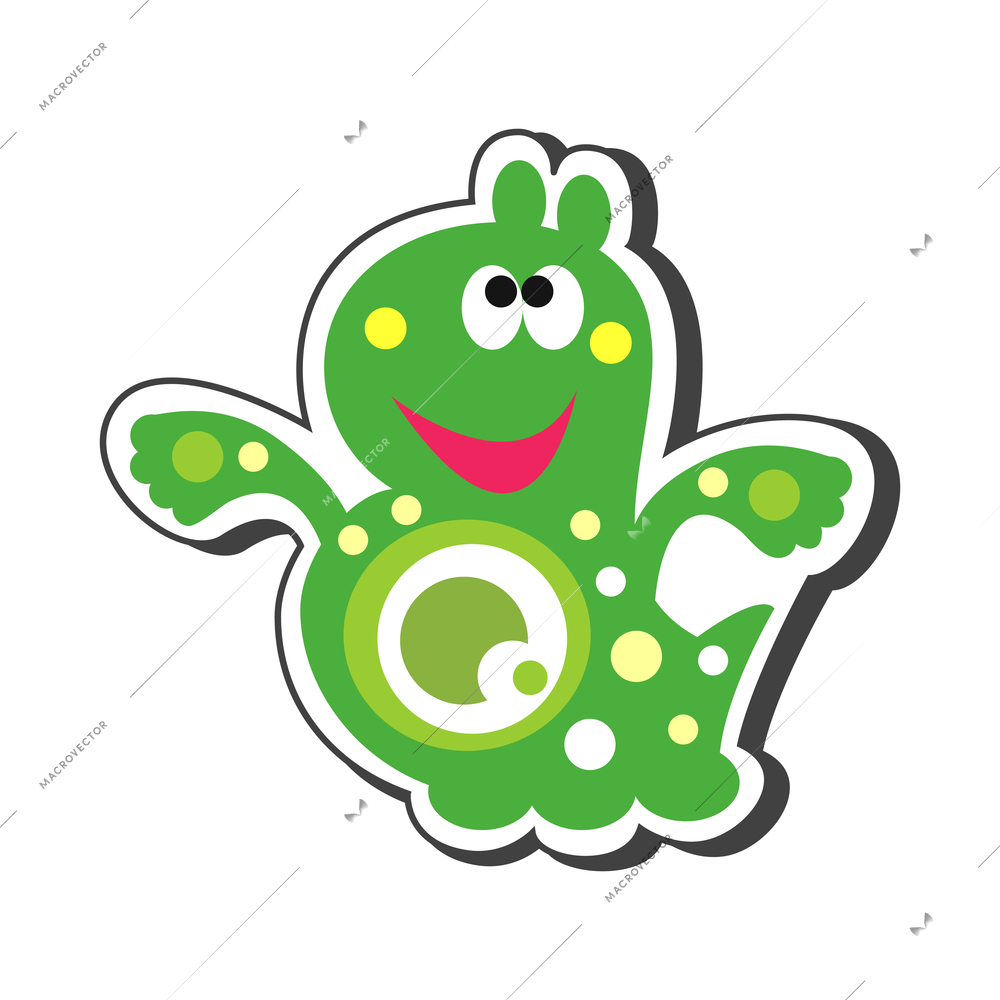 Cute smiling cartoon monster icon on white background vector illustration