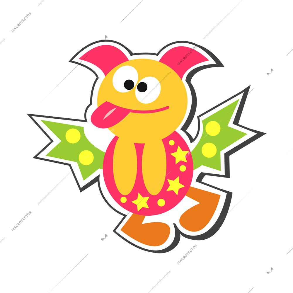 Funny colorful monster with wings and red tongue cartoon icon vector illustration