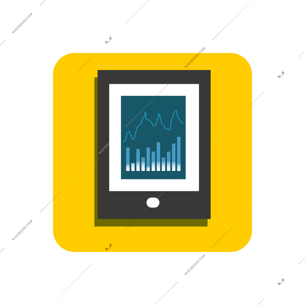 Flat icon of tablet with graphs on screen vector illustration