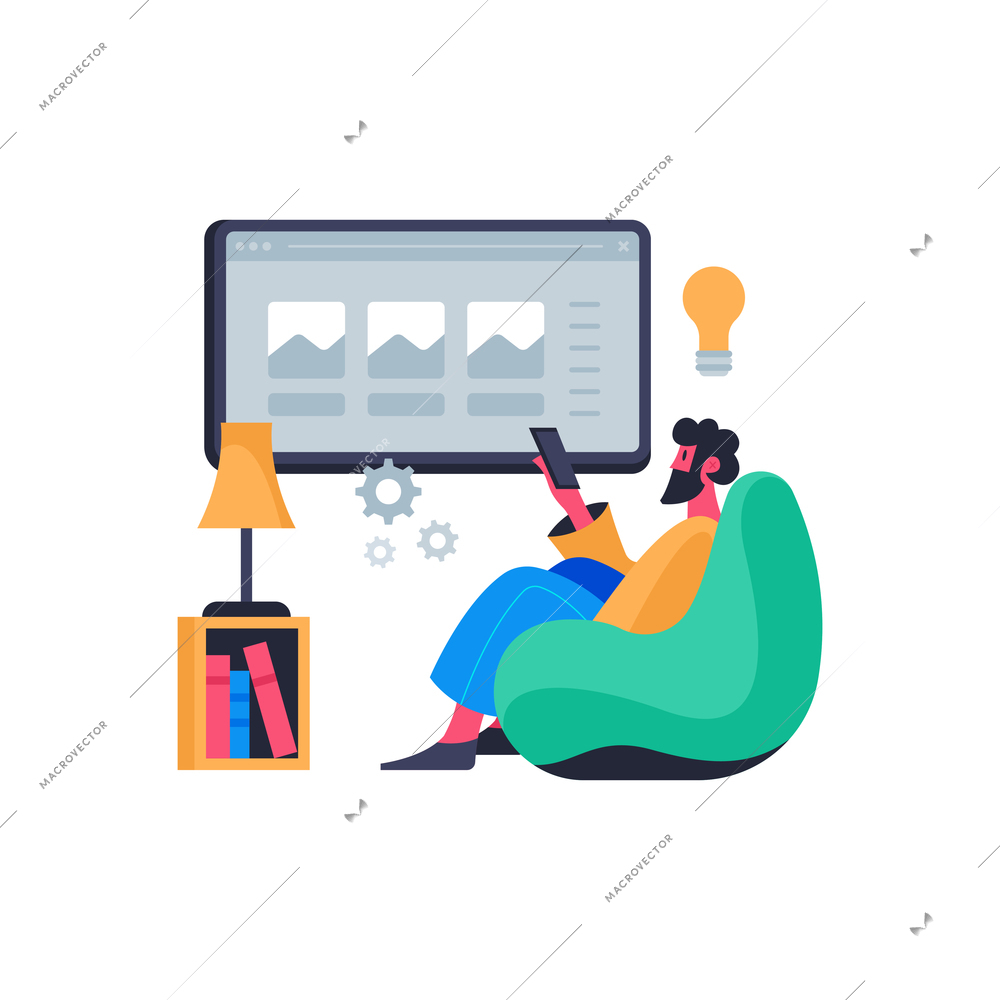 Online education composition with icons and round pictograms computer gadgets and student character vector illustration