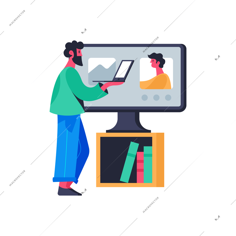 Online education composition with icons and round pictograms computer gadgets and human characters vector illustration