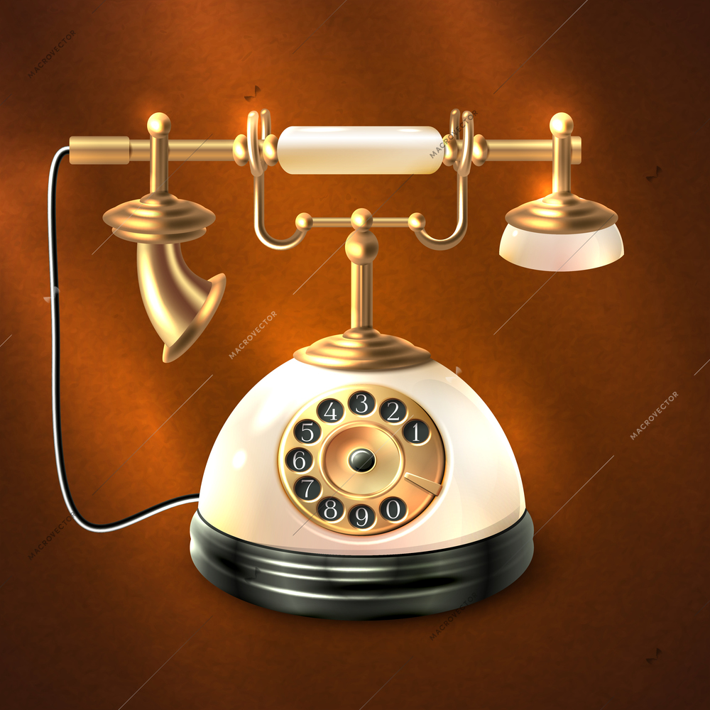 Retro style cable telephone isolated on dark background vector illustration