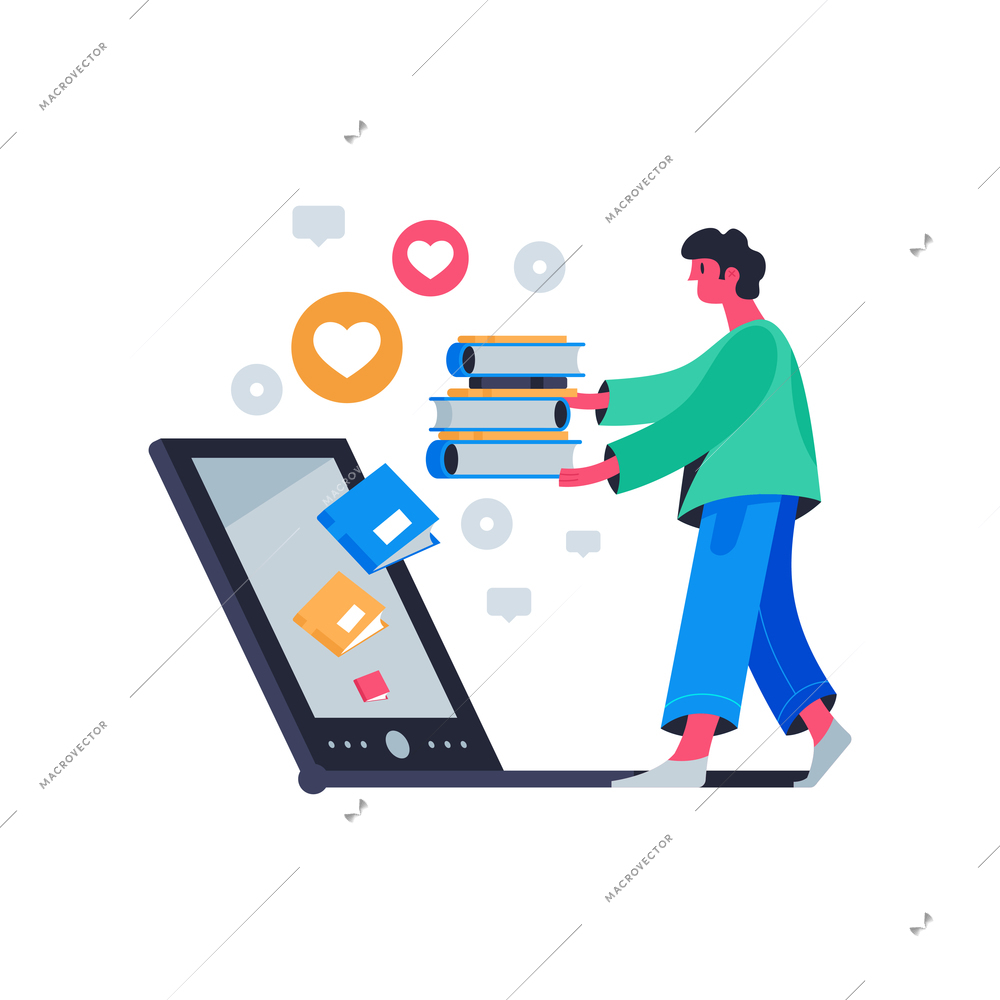 Online education composition with icons and round pictograms computer gadgets and human characters vector illustration