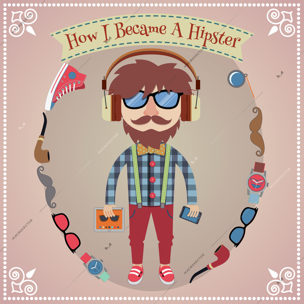 Hipster boy poster with geek design elements vector illustration