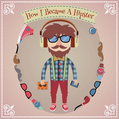 Hipster boy poster with geek design elements vector illustration