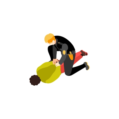 Black lives matter isometric composition with characters of police officer putting handcuffs on black person vector illustration