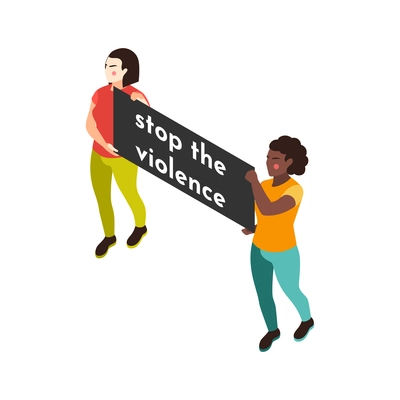 Black lives matter isometric composition with characters of female protesters holding text placard vector illustration