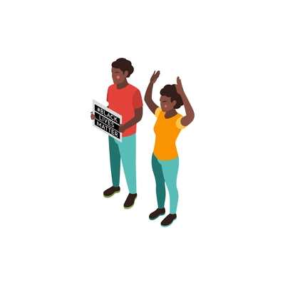 Black lives matter isometric composition with characters of young african american protesters vector illustration