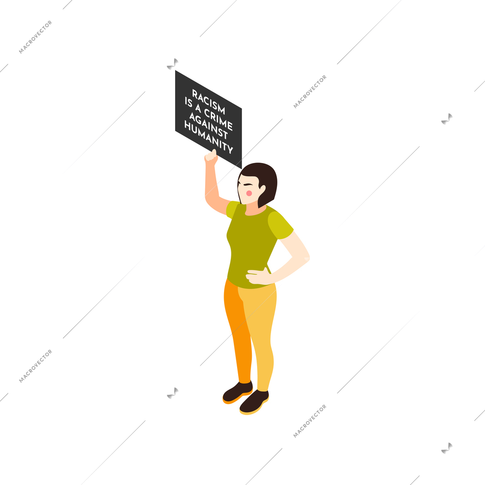 Black lives matter isometric composition with character of white woman holding text placard vector illustration