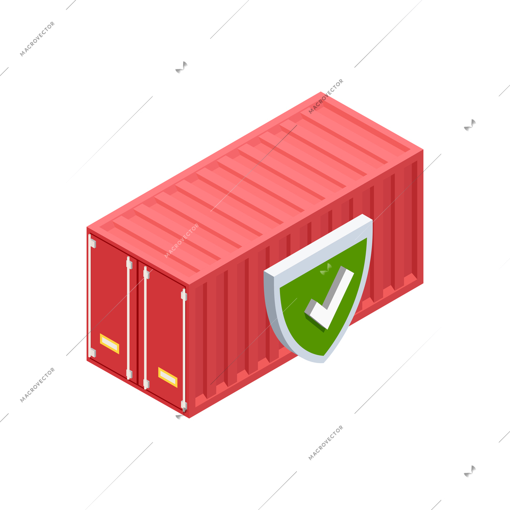 Insurance isometric composition with isolated image of freight container with shield sign vector illustration