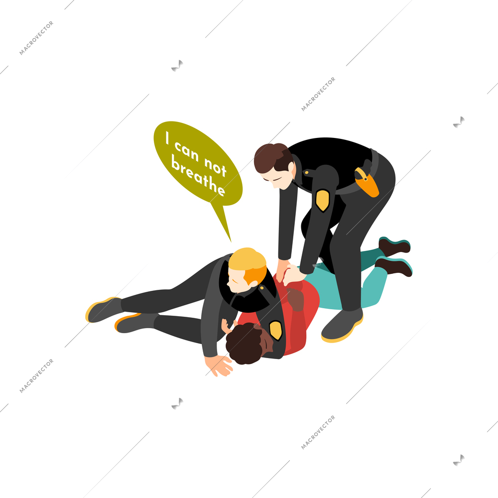 Black lives matter isometric composition with characters of violent police officers and black person vector illustration