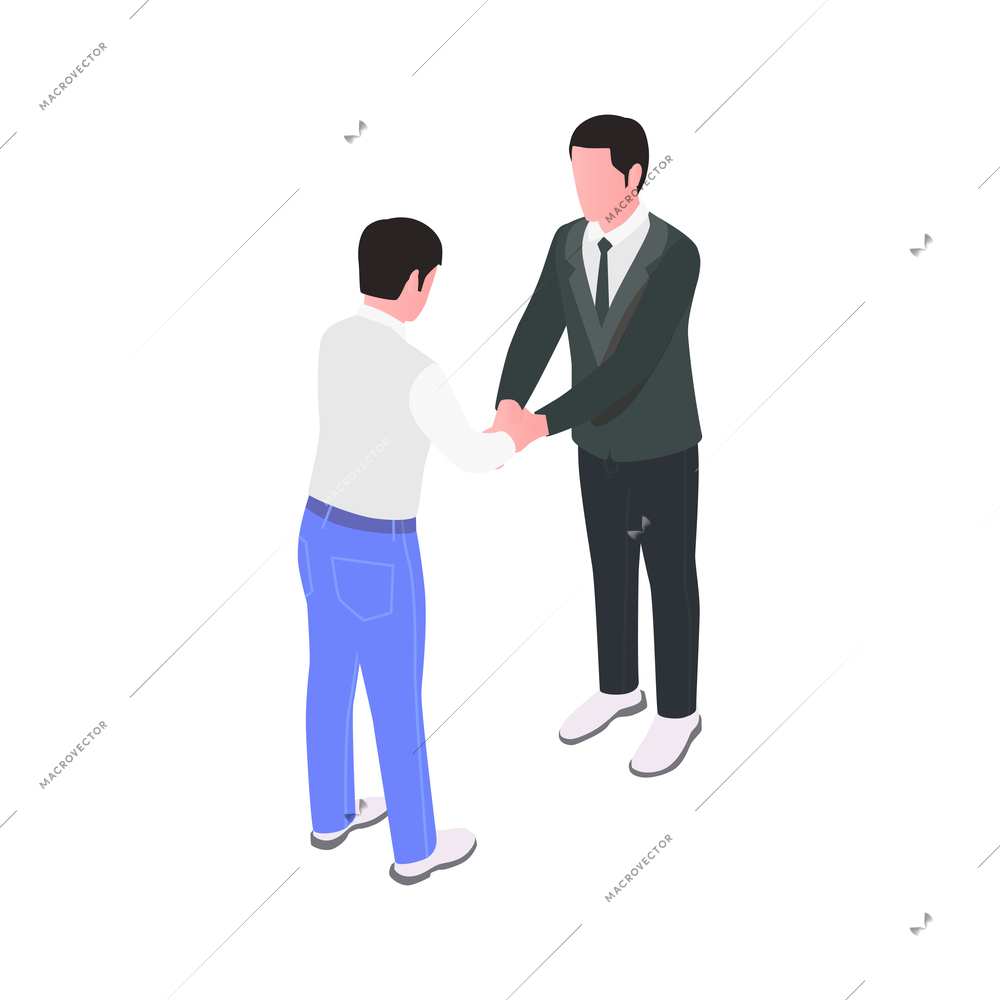 Insurance isometric composition with characters of client and agent shaking hands vector illustration